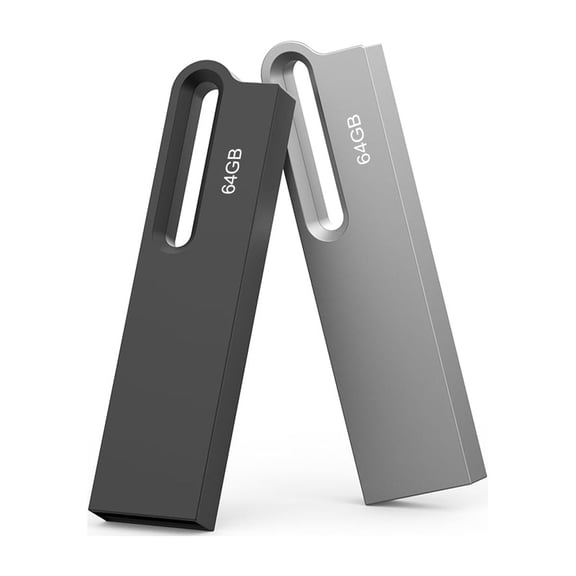 TOPESEL 64GB Flash Drive 2 Pack Metal USB Drive Thumb Drive USB 2.0 Memory Stick Waterproof with Keychain