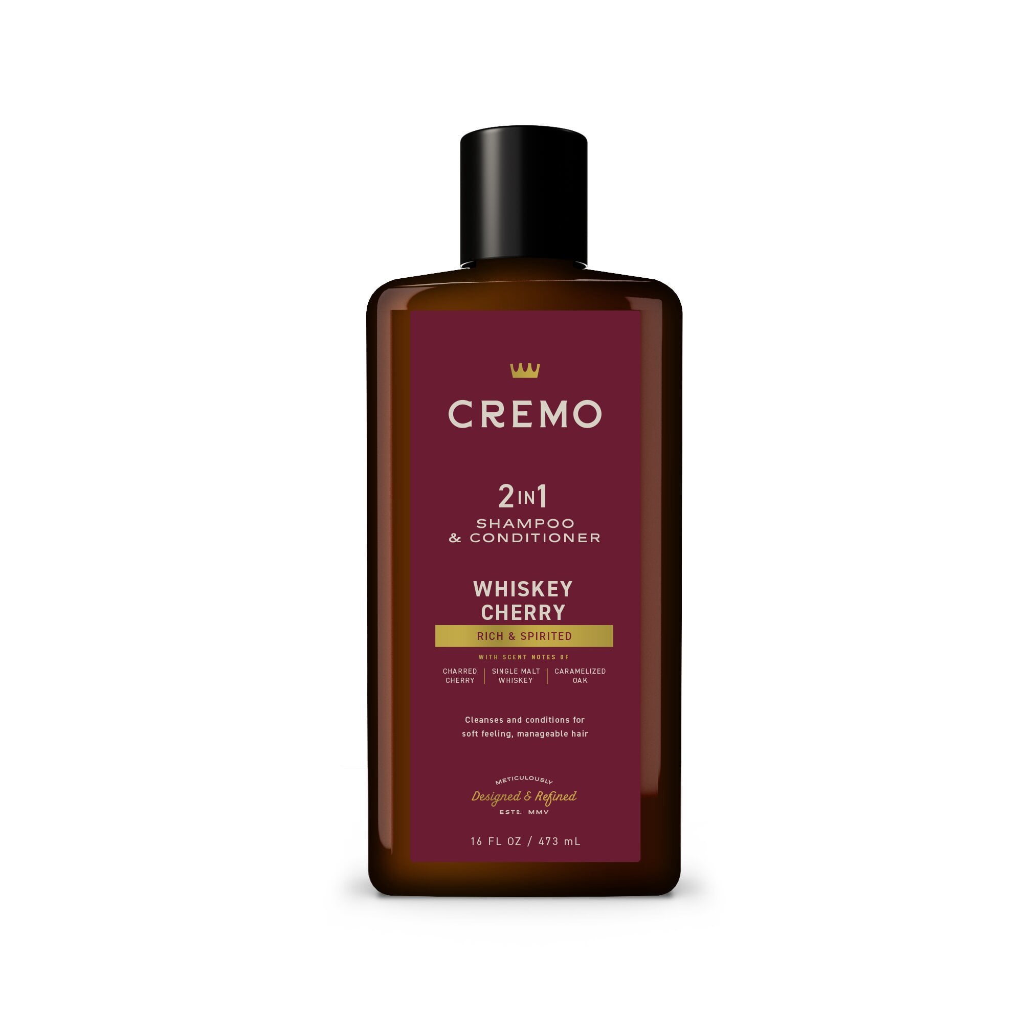 Cremo 2-in-1 Men's Shampoo & Conditioner, Whiskey Cherry Scent, 16 fl oz