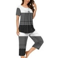 thumbnail image 2 of cfhntfmh Pajama Sets for Women Casual Print Short Sleeve Buttons Shirts Comfy Capri Pants with Pockets 2 Piece Pjs Sleepwear Sets, 2 of 5