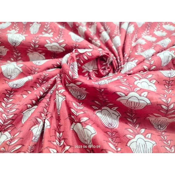 Indian Cotton Fabric Red Vintage Dressmaking Material Boho Natural Sewing Crafts