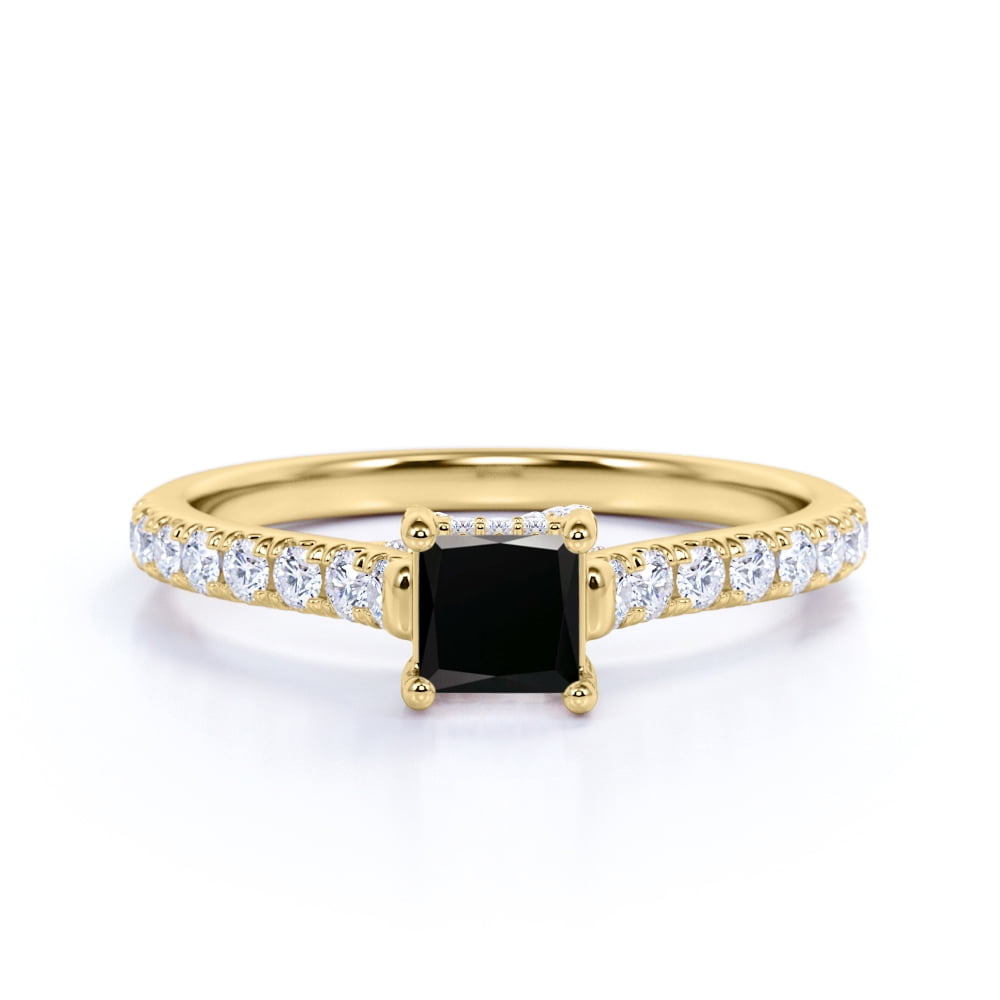 Jeenmata 1 5 Ct Princess Cut Boho Black Diamond Hidden Halo Art Deco Anniversary Ring In 10k White Gold Walmart Com Walmart Com