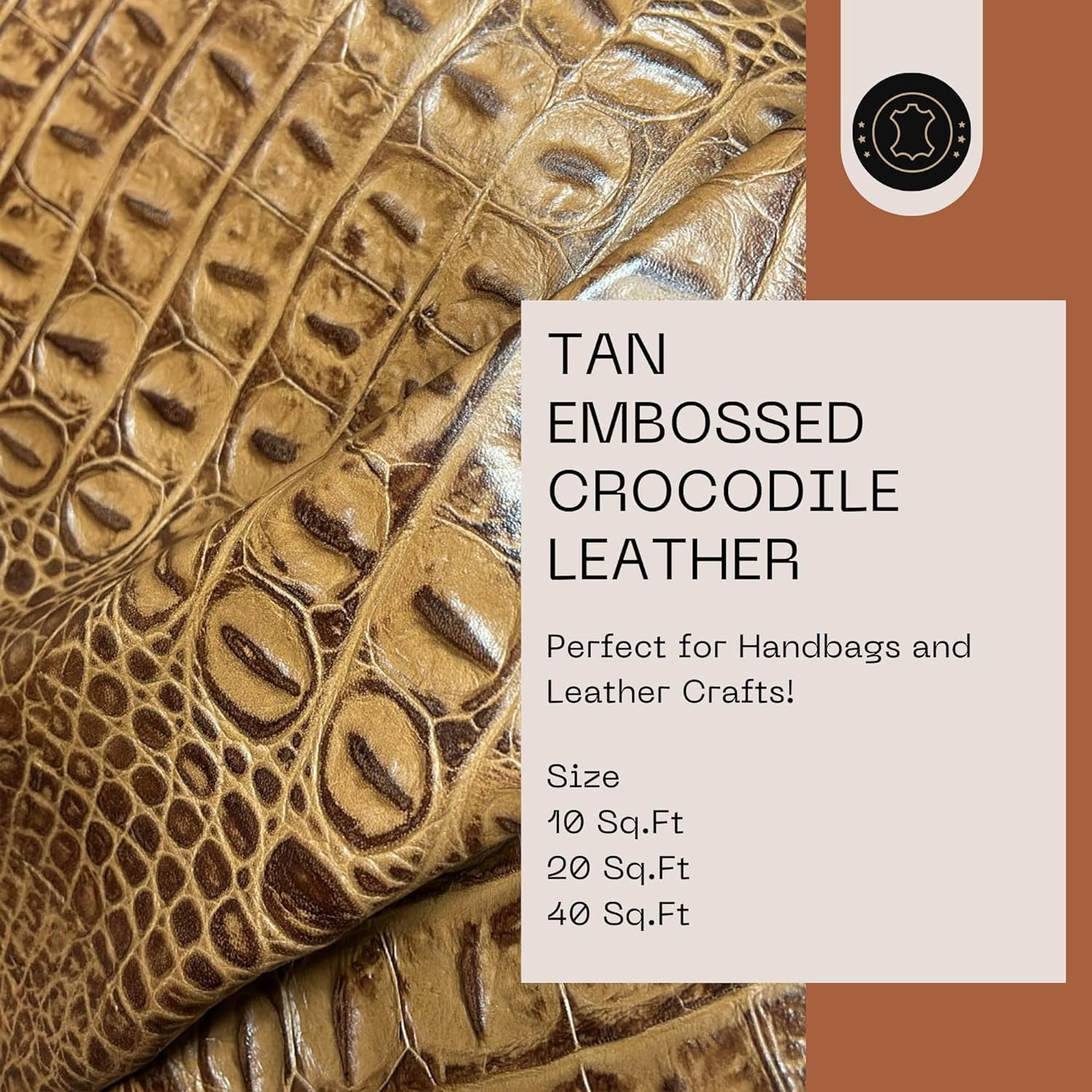 ArtisanCowhides Genuine Crocodile Embossed Cowhide Leather for Crafts – Tan 40 Sq ft - 2.5-3.0 oz