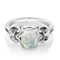 thumbnail image 3 of Gem Stone King 925 Sterling Silver White Simulated Opal Ring for Women (1.00 Cttw, Oval Cabochon Cut 9X7MM, Available in Size 5,6,7,8,9), 3 of 5