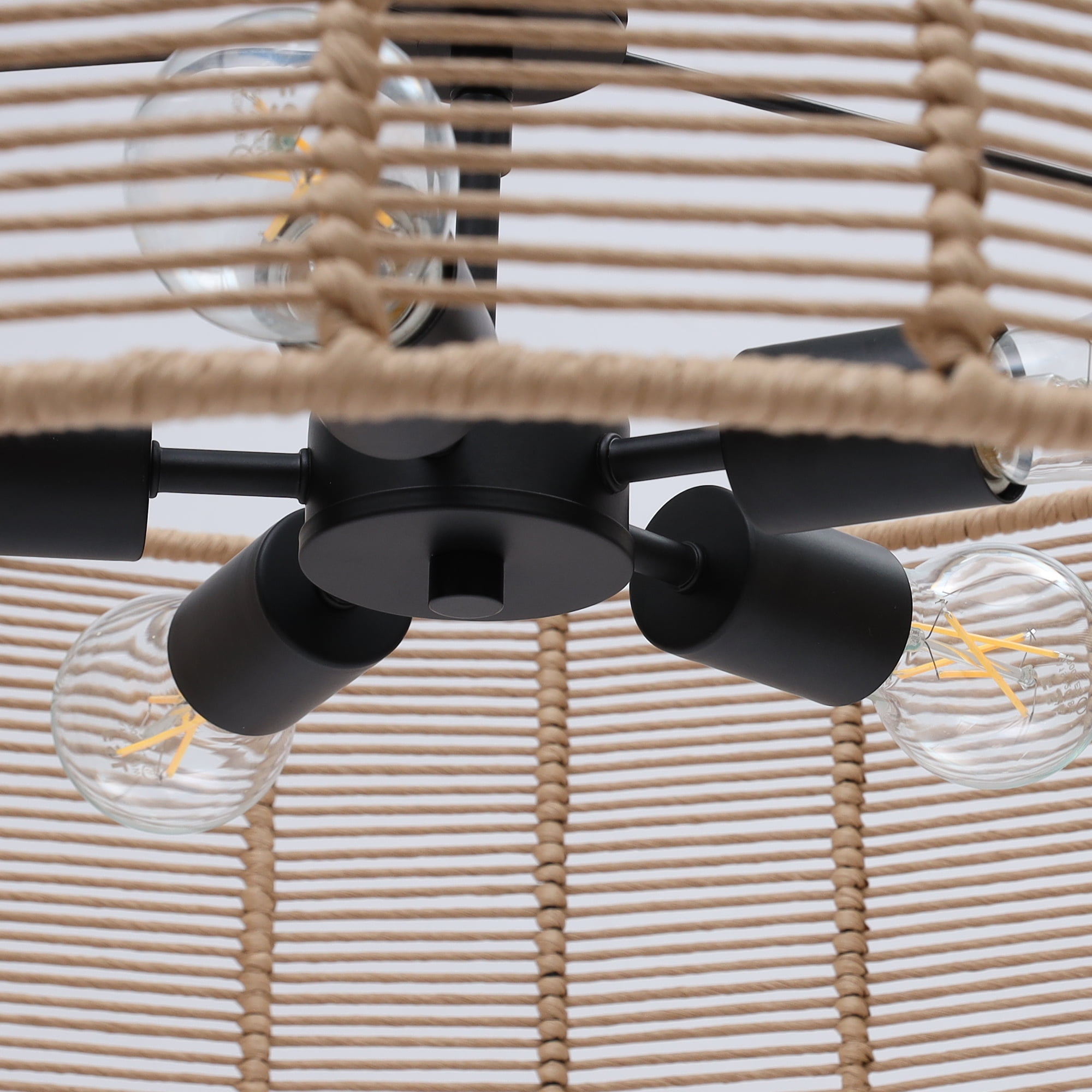 LNC 26" Natural Rattan Drum Pendant Light, Boho Dining Room Ceiling Fixture with 5 Lights