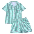 thumbnail image 4 of KHONTS 2 Piece Pajamas Stripped Printed Sets for Kids Girls Short Sleeve Button down Shirts and Shorts Sleepwear,Size 8-12 Years 160, 4 of 4