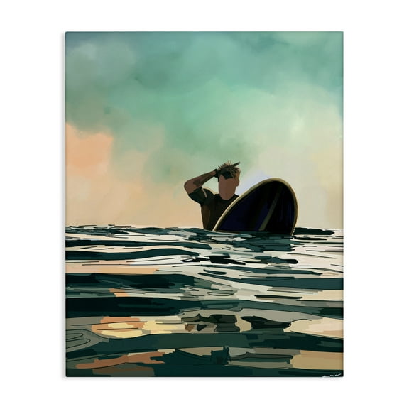 Stupell Industries Surfer with Ocean Reflection Nautical & Beach Painting Wrapped Canvas Art Print Wall Art, 16 x 20