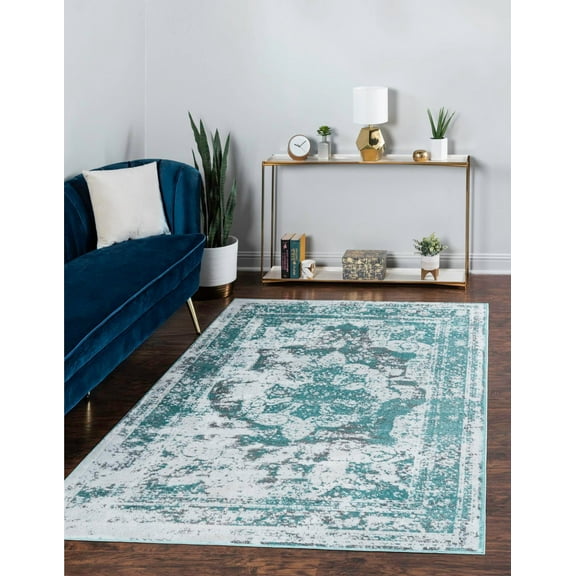 Rugs.com Monte Carlo Collection Rug – 3' 3 x 5' 3 Turquoise Medium Rug Perfect For Living Rooms, Large Dining Rooms, Open Floorplans