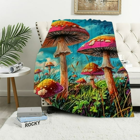 BCIIG Mushroom Blanket Graffiti Throw Blankets Funky Mushroom Stuff Gifts for Men Women Boys Girls Adults   Flannel Blanket Plush Bedding for Couch Sofa Bed Room Decor  40x50in