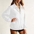 thumbnail image 6 of Women's Solid Full Zip High Collar Sweatshirt Long Sleeve Loose Casual Zip up Jacket with Pockets Lightweight Hoodless Outerwear Tops White, 6 of 6