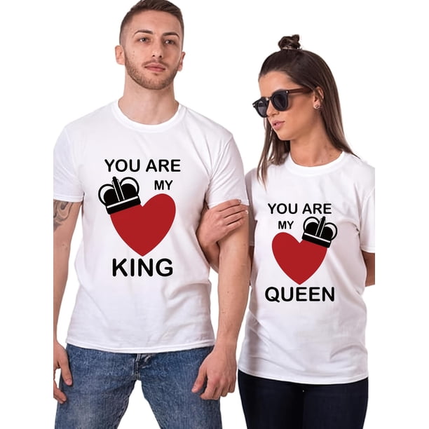 Camisetas de pareja de rey y reina, camisetas de cuello redondo 100% algodón, tejido de punto informal para todas las estaciones, camisetas con estampados gráficos para adultos, camisetas de algodón p