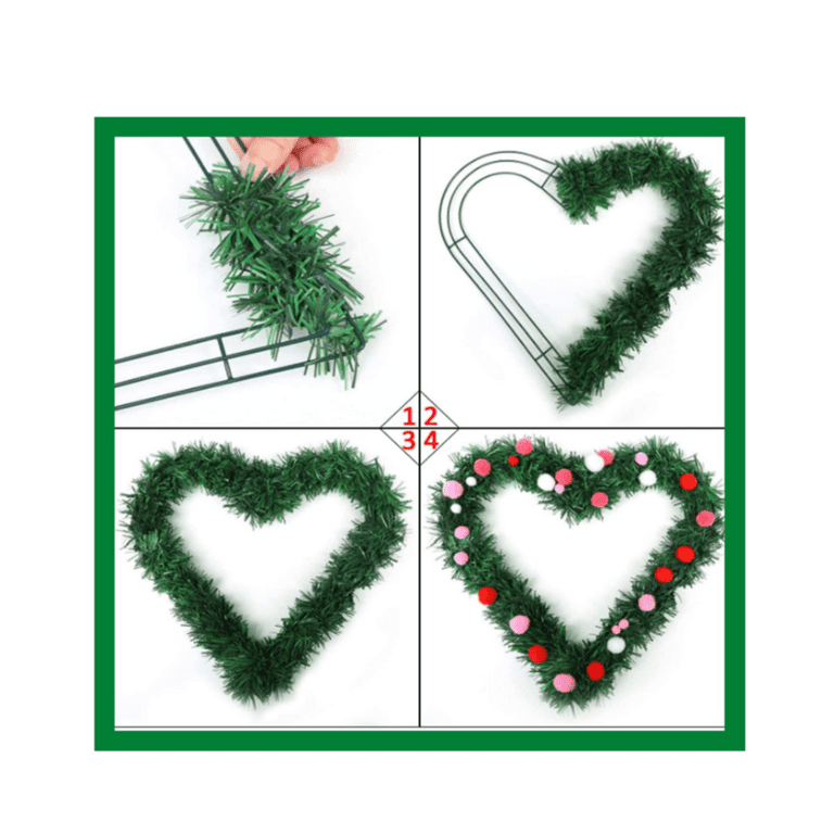 LAHONI 2 Pieces 12 Inch Wreath Frame, Heart Shaped Wire Wreaths Form Green  Floral Wreath Making Rings for DIY Crafts, Front Door, Valentine's Day