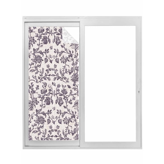 Farmhouse Purple Window Privacy Film, Vintage Flower Leaf Botanical Plant Static Cling UV Sun Blocking Tint Film Heat Control Windows Films for Bedroom Bathroom, Window Stickers 35.4"x78.7"