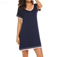 thumbnail image 1 of Nouvelle Robe à Manches Courtes Col Rond Contraste de Couleur Couture Ample Tenue de Maison Robe Mini Assortie, 1 of 2