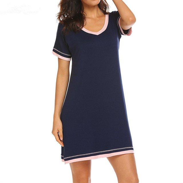 Nouvelle Robe à Manches Courtes Col Rond Contraste de Couleur Couture Ample Tenue de Maison Robe Mini Assortie