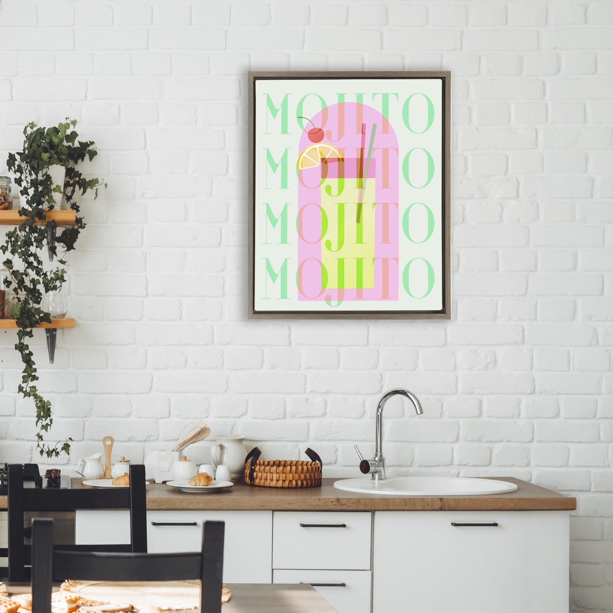 Retro Pastel Mojito Brown Framed Floater Canvas Wall Art, design by Lil' Rue