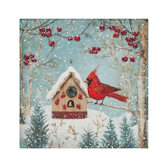 JSTEL Christmas Cardinal Bird Cloth Napkins Set of 4, 20x20 Inch Washable and Reusable Napkin for Decoupage Dinner Party Everyday Use