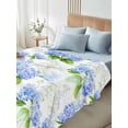 thumbnail image 4 of Summer Hydrangeas Twim XL Size Flat Sheet, Wrinkleproof & Fadeproof Cooling Flat Bed Sheet Only, White Blue Flowers Pastoral Leaves Breathable Soft Bedding Top Sheets 66 x 102 Inches, 4 of 8