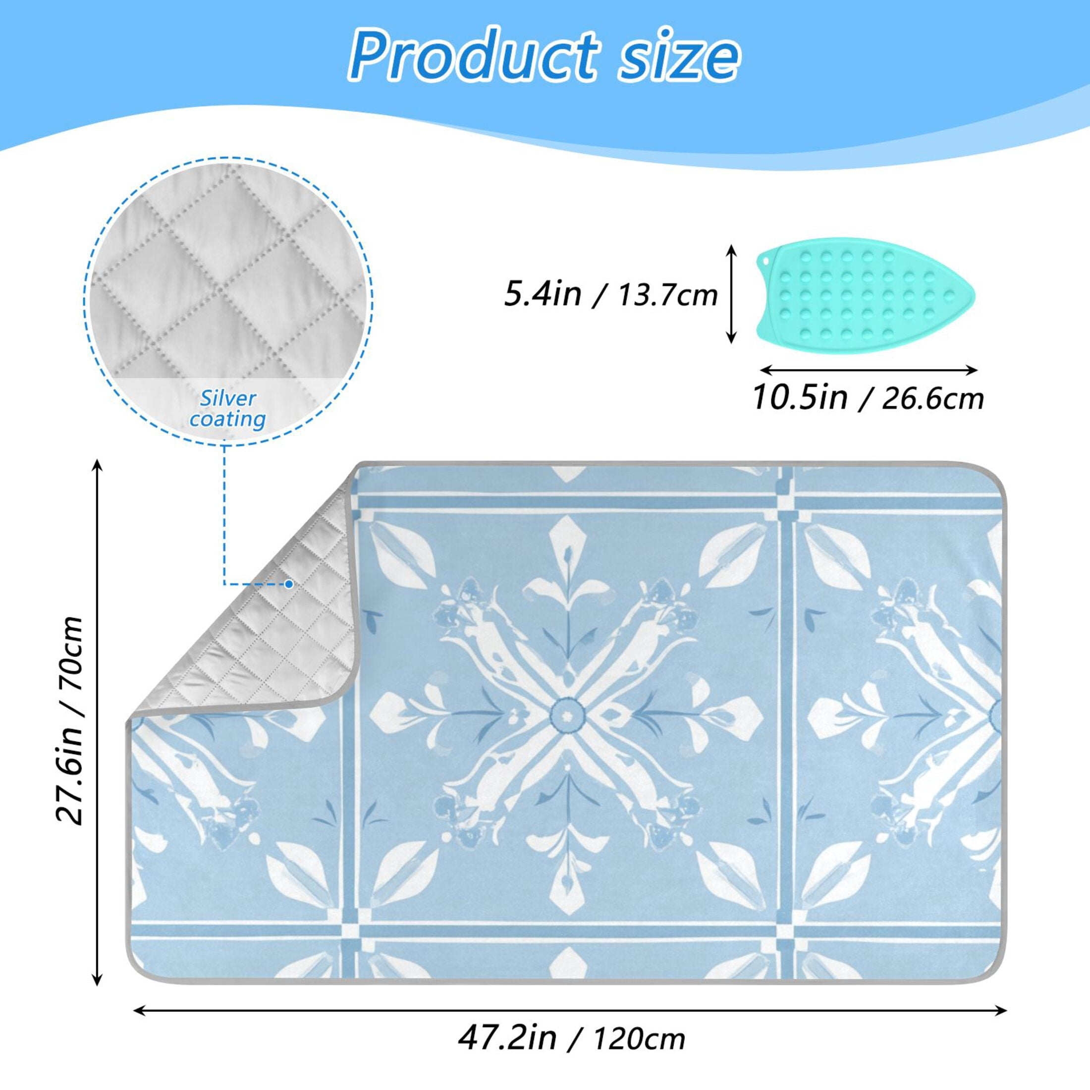 Blue Plaid with White Snowflakes Pattern Ironing Mat Blanket Portable Travel Ironing Pad Heat Resistant Pad 47.2" x 27.6”