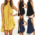 thumbnail image 2 of Womens Dresses Summer Sleeveless Loose Halter Neck Butterfly Vintage Print Casual Dress Yellow L, 2 of 7