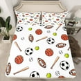 thumbnail image 2 of Feelyou Est Sports Sleep Queen Sheet Sets for Teens, Cartoon Football Rugby Flat Sheet, Baseball Softball Print Queen Fitted Sheet, Lightweight Room Decor, 4-Piece, 2 of 7