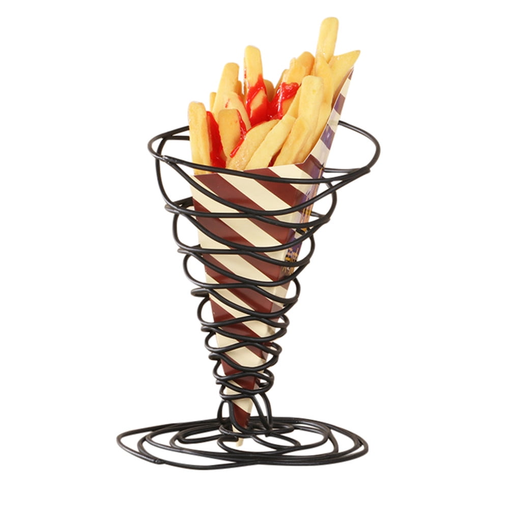 Lovehome Chip Stand Holder French Fry Fries Bowl Black Metal Wire