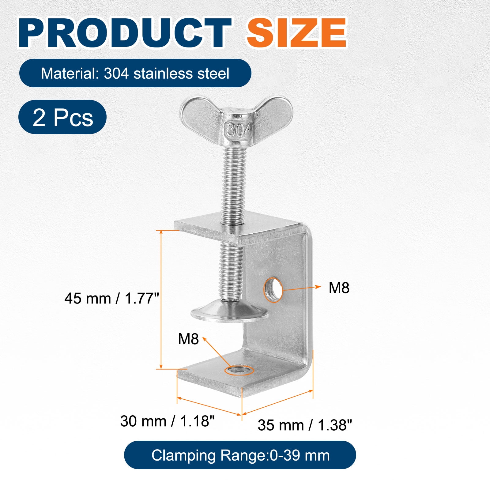 Uxcell2 Pcs Carbon Steel C Clamps 45mm Square Galvanized Mini Tiger Clamp Adjustable Heavy Duty Metal U Clip with Hexagonal Screws for Woodworking Welding Mounting, Blue White