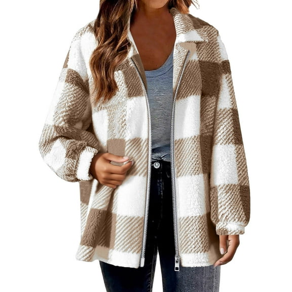 Flannel Jacket for Women Fleece Lined Full Zip Buffalo Plaid Shacket Long Sleeve Hooded Jackets Trendy Fall Winter Coat