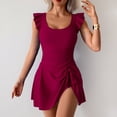 thumbnail image 5 of Minjewel Women's Slimming One-Piece Swimsuits, Ruched Tummy Control & Triangle Liner with Sexy Cutout, Bathing Suit for Beach & Pool,Wine S, 5 of 6