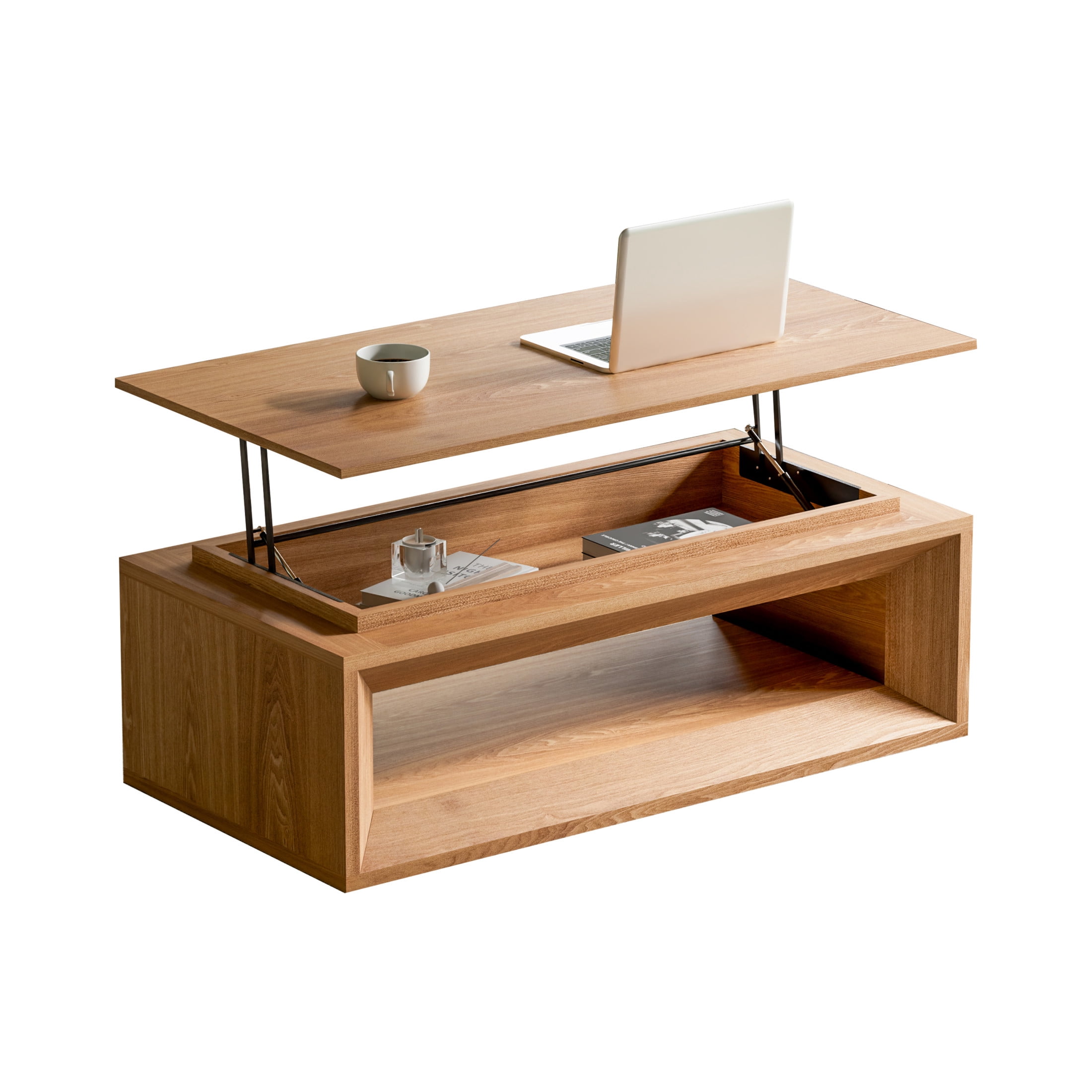 Noble House Fraser 43.3" Modern Lift-Top Coffee Table with Hidden Storage, Adjustable Height for Living Room, Natural