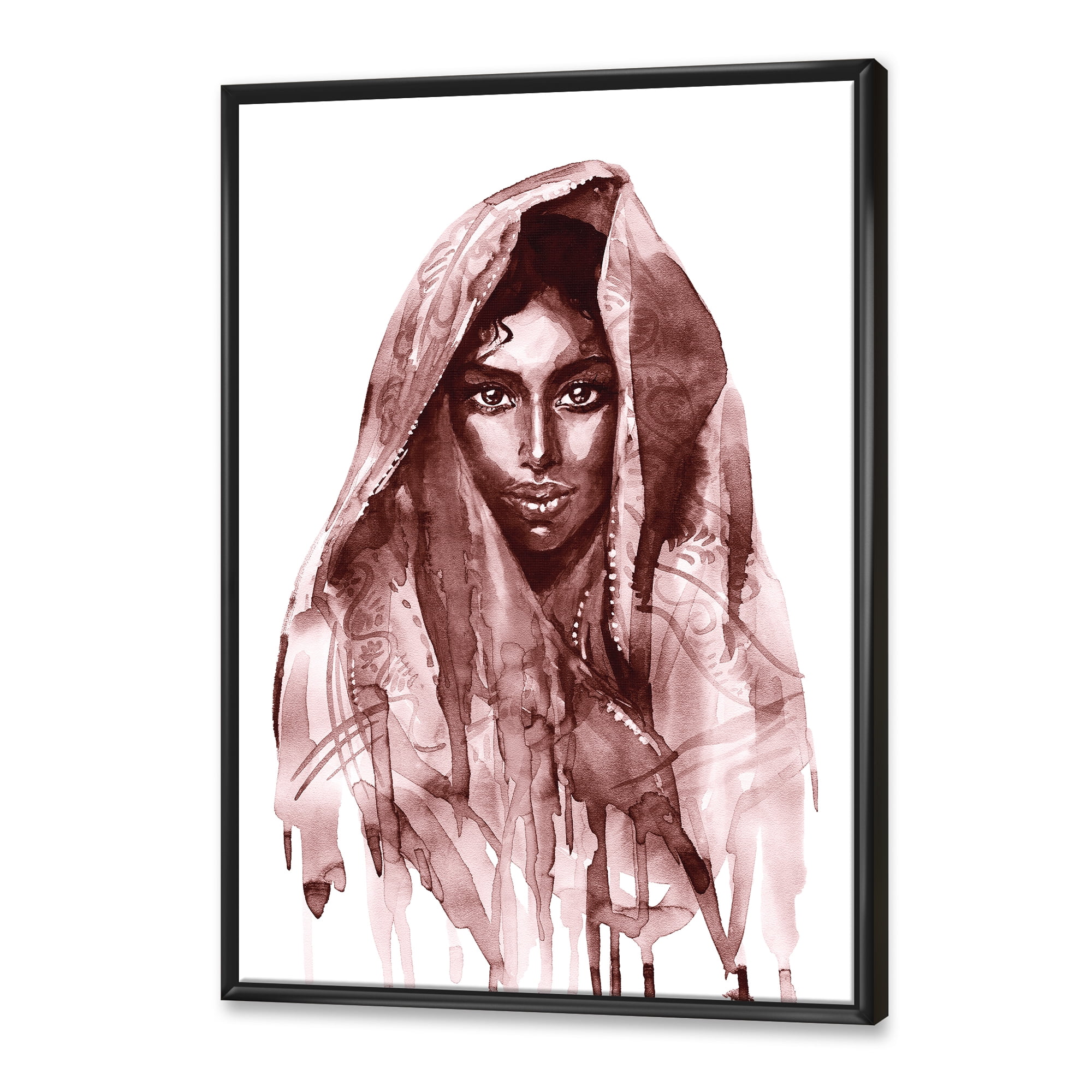 Designart 'Black and White Portrait of Young Indian Woman II' Modern Framed Canvas Wall Art Print