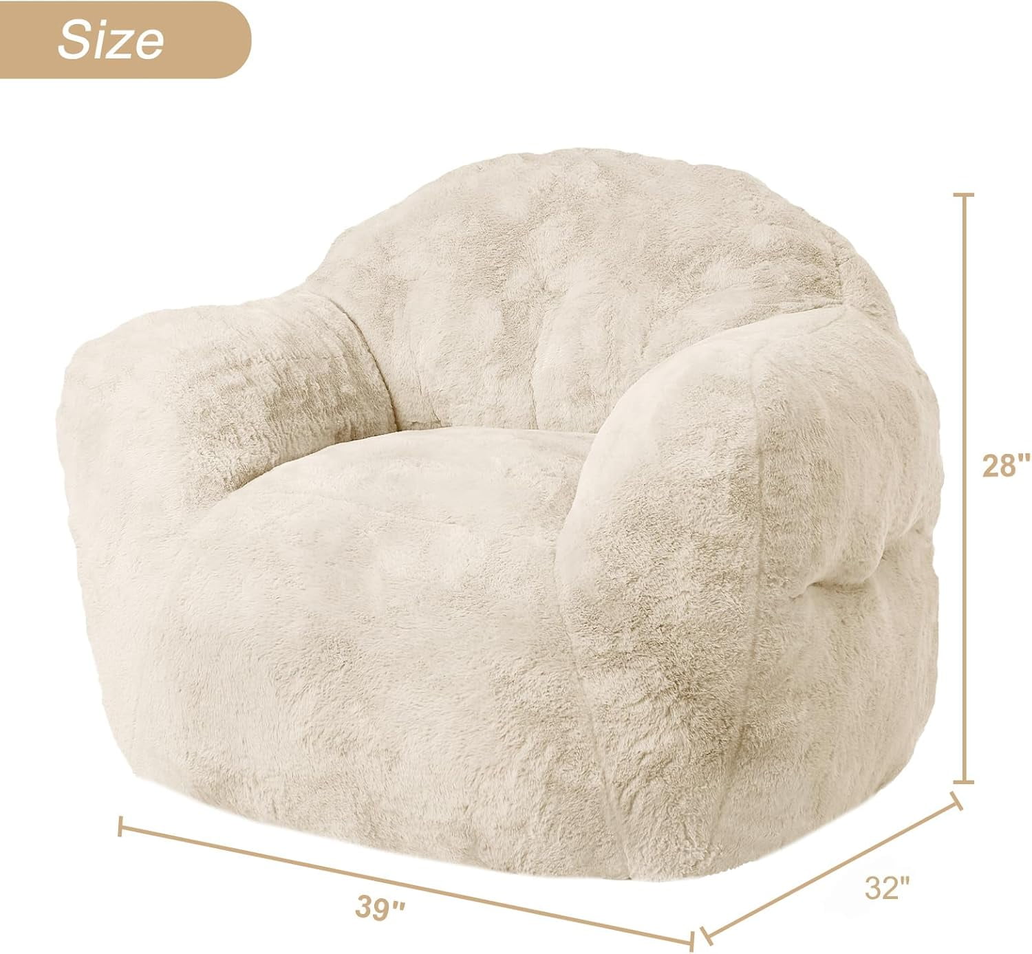 Bean Bag Chair, 39" Bean Bag Chairs for Adults Kids, Soft Beanbag Chair with Filler Included, High-Density Foam Bean Bag Sofa Chair with Armrests for Reading, Beige
