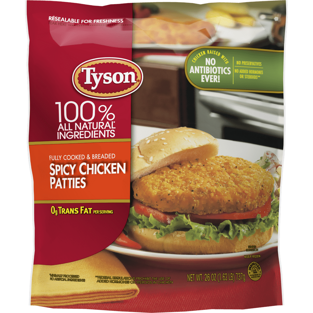 Tyson Fully Cooked & Breaded Spicy Chicken Patties, 1.62 lb Bag (Frozen