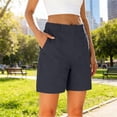 thumbnail image 2 of Cmfcve Womens 7 Inch Inseam Bermuda Shorts Mid Rise Stretch Pull On Summer Shorts with Pockets, 2 of 8