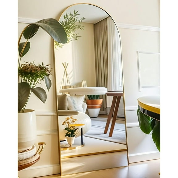 Full Length Mirror, Arched Floor Mirror with Stand, 26"x68" Oversized Floor Mirror, Wall Mirror Full Length Freestanding, Wall Mounted Mirror for Bedrooom Living Room, Gold