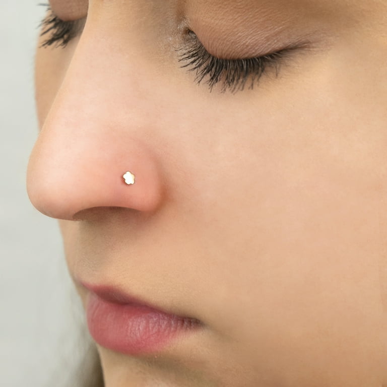 14K Yellow Gold Cute Flower Design Stud Nose Ring for Men and Women Gauge 19 1MM