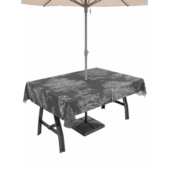 Outdoor Tablecloth with Umbrella Hole for Patio/Picnic/Party/Camping, Tiger Deer Waterproof Table Cloth Rectangle Table Cover Washable, Country Rustic Retro Nature Forest Trees Animals (60"x 120")