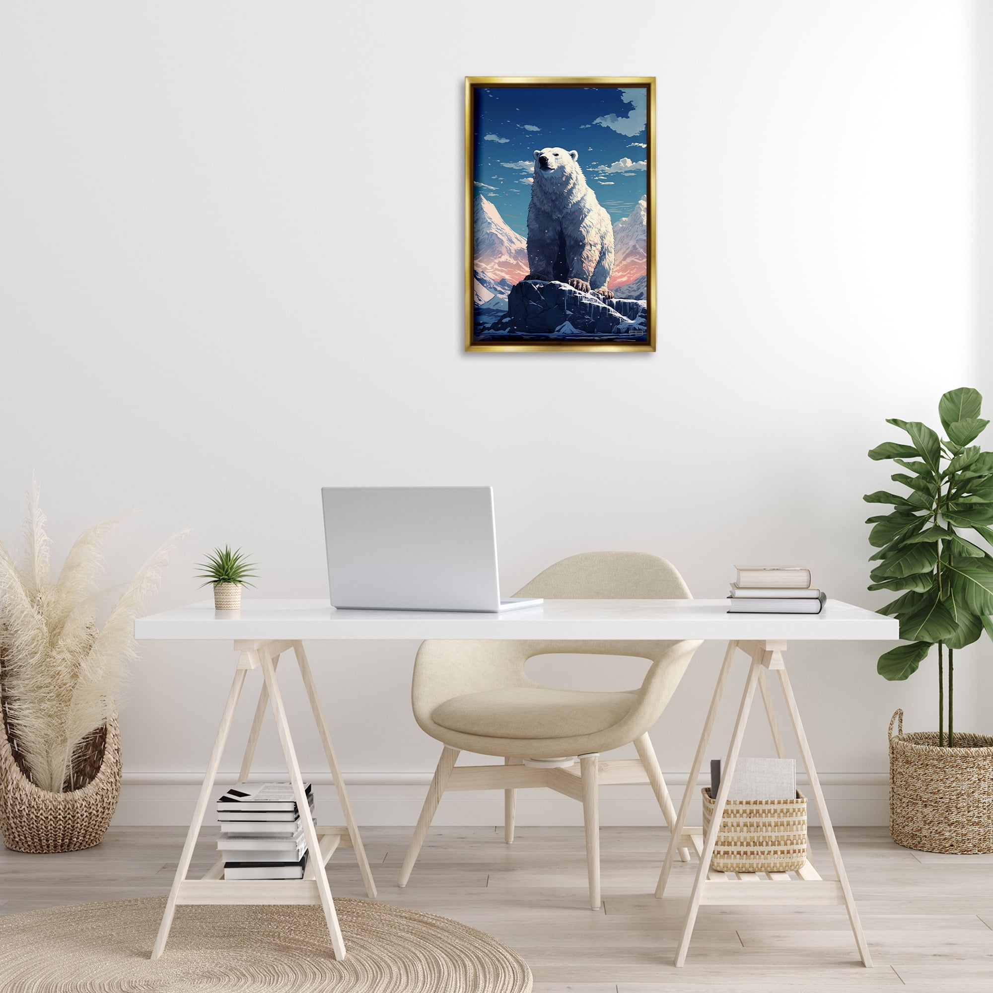 Stupell Industries Snowy Polar Bear Animals & Insects Painting Gold Floater Framed Canvas Art Print Wall Art, 17 x 25