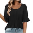 thumbnail image 1 of Camisas de Cuello de Tripulación de Manga Corta para las Mujeres Plisado Mangas de Ruffle, Cuello Redondo Casual Primavera Y Blusa de Verano, 1 of 6