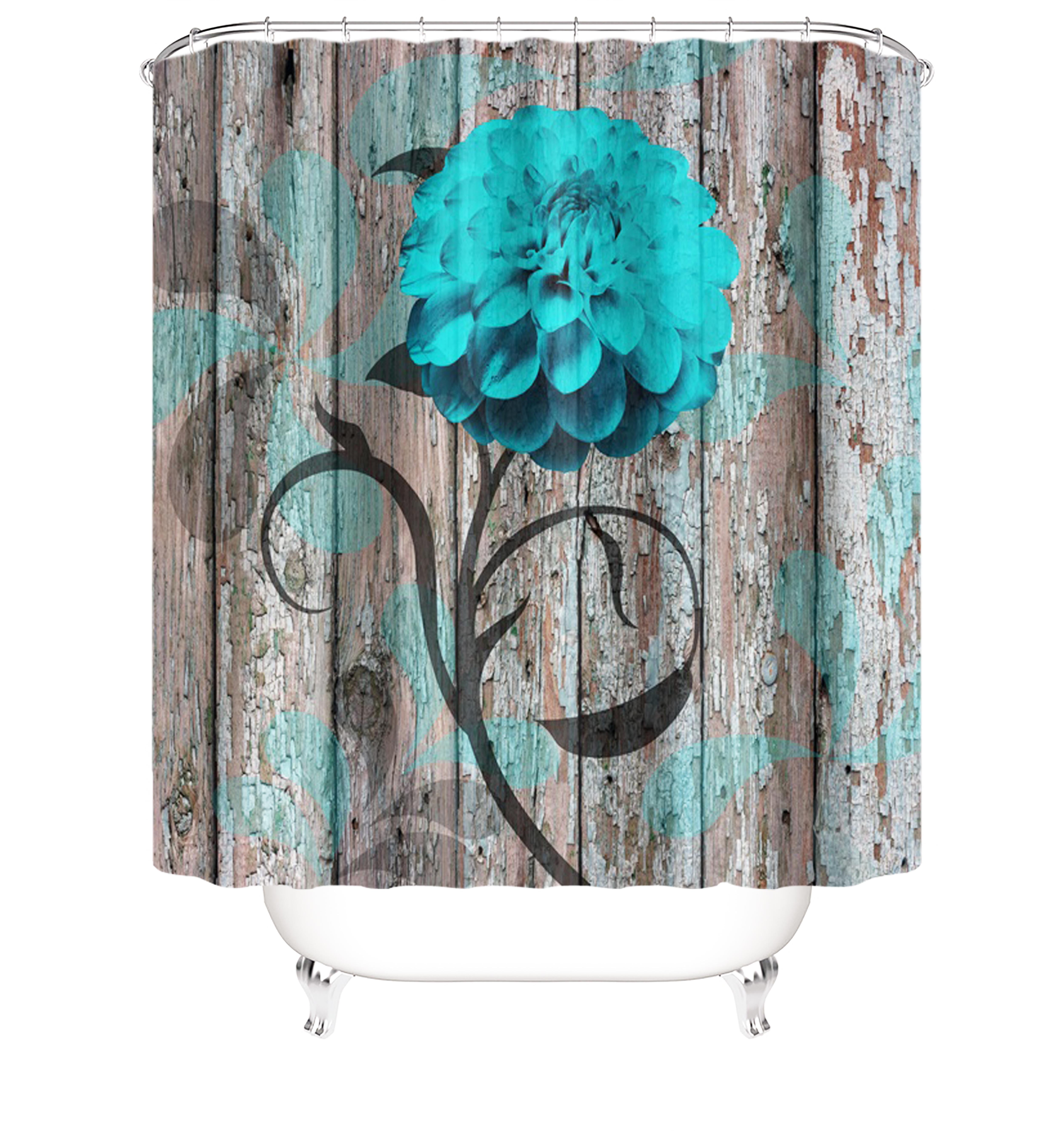 4 Pcs Bathroom Shower Curtain Set Blue Rose Shower Curtain Bathroom Sets Valentine's Day Shower Curtain Sets with Rugs(Bath Mat,U Shape and Toilet Lid Cover Mat) and 12 Hooks