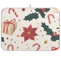Yayeee Dish Drying Mat for Kitchen Counter 18"x24" Microfiber Absorbent Pad, Beige Christmas Candy Canes