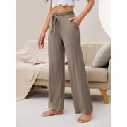HEARTNICE 2 Pack Women's Pajamas Pants, with Pockets Pj Bottoms Lounge Stretch Yoga Sweatpants,(Black+Khaki,S)