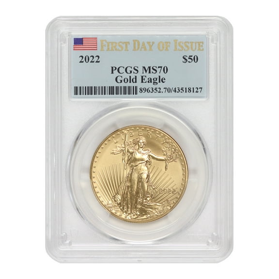 2022 $50 Gold Eagle PCGS MS70 First Day of Issue Flag Label U.S. Mint Coin