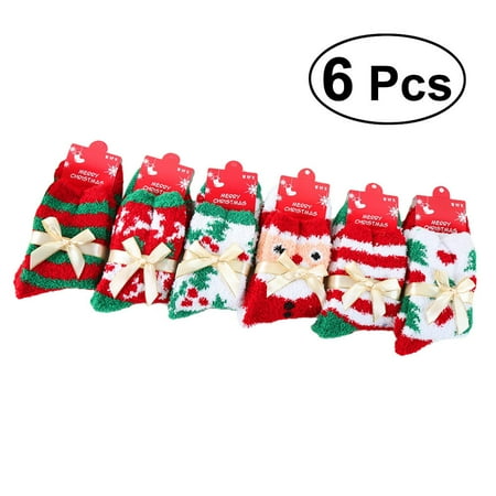 

6 Pairs Women Christmas Socks Winter Warm Thicken Coral Fleece Crew Sock