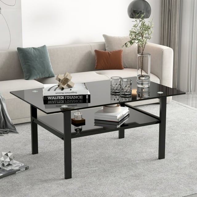 Black Glass Coffee Table, Modern Snd Simple, Black Living Room Coffee Table, Side table