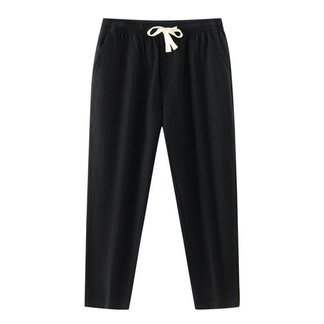 Afdoent Pants For Men Retro Pockets Low Waisted Drawstring Imitation Cotton And Linen Pants Casual Pants Jogging Comfortable