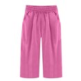 thumbnail image 6 of Lenpel Capri Pants for Women Elastic High Waisted Wide Leg Cropped Cotton Linen Pants Casual Loose Trousers with Pockets, 6 of 6
