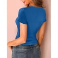 thumbnail image 2 of Summer Women's Scoop Neck Short Sleeve Shirts Ribbed Slim Fitted Casual Basic Top Blouses, 2 of 3