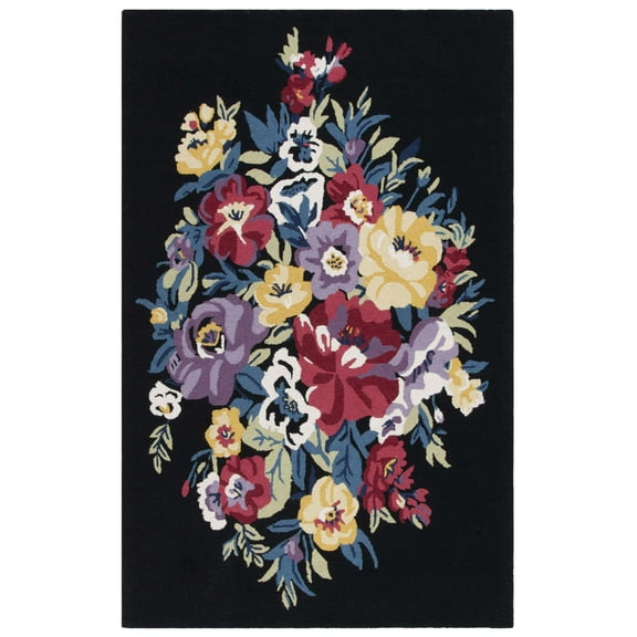 SAFAVIEH Chelsea Ainsley Floral Area Rug, Black/Rose, 5' x 8'