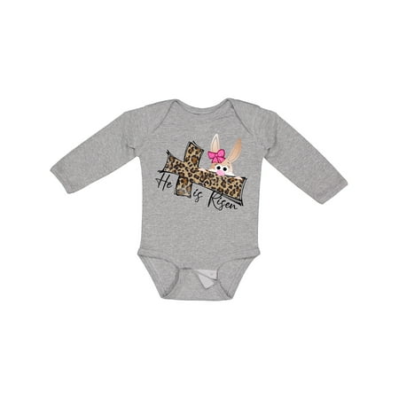 

Inktastic He is Risen Bunny and Leopard Print Cross Boys or Girls Long Sleeve Baby Bodysuit