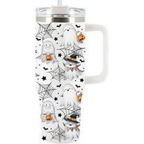 Halloween Tumbler 40Oz With Handle For Men, Women - Halloween Kitchen Decor,Funny Spooky Gift, Ghost Tumbler For Friend, Coworker - Spirit Halloween Cup, Fall Cup For Mom, Dad, Sister (Boo Smile)